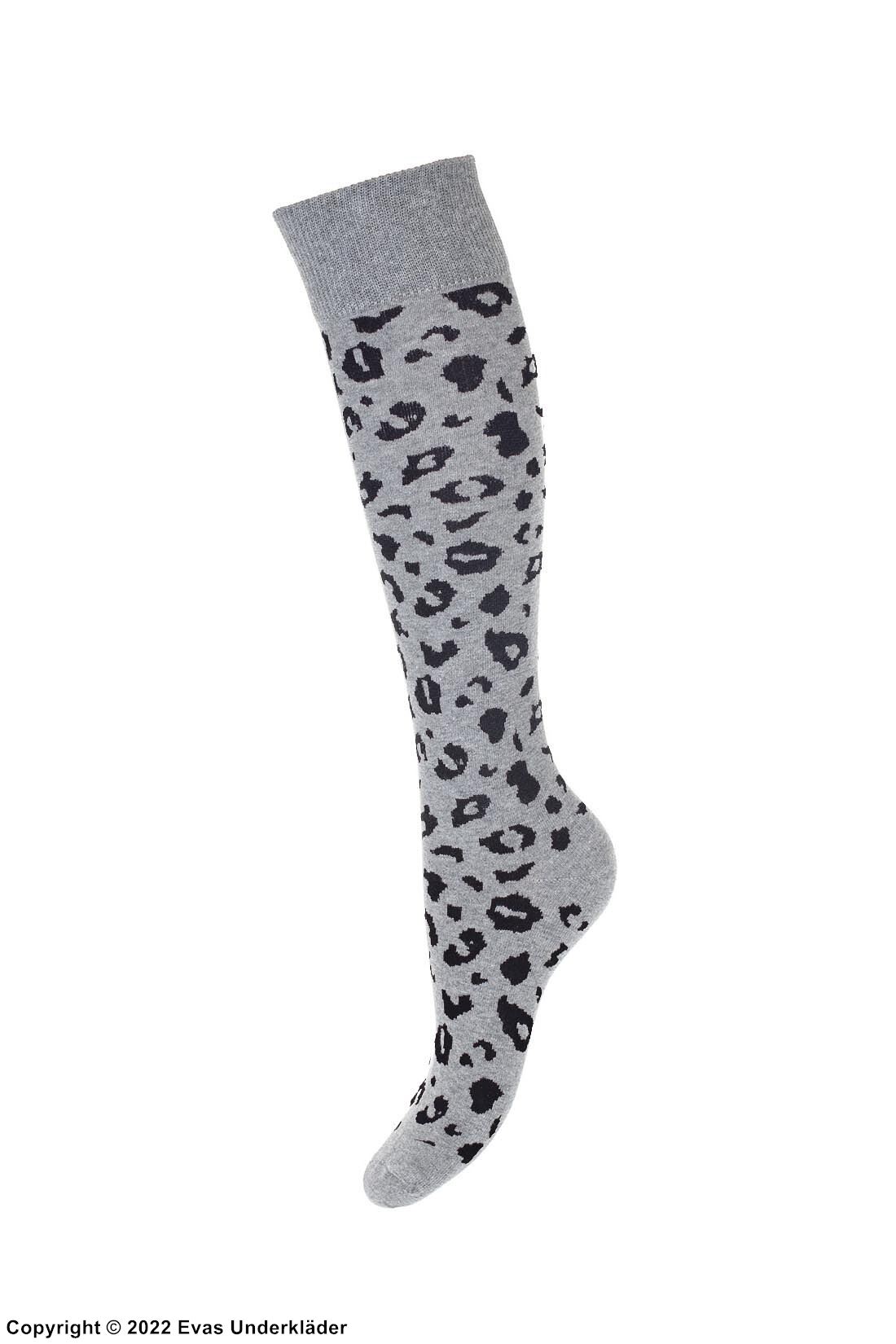 Knee socks, high quality cotton, leopard (pattern)